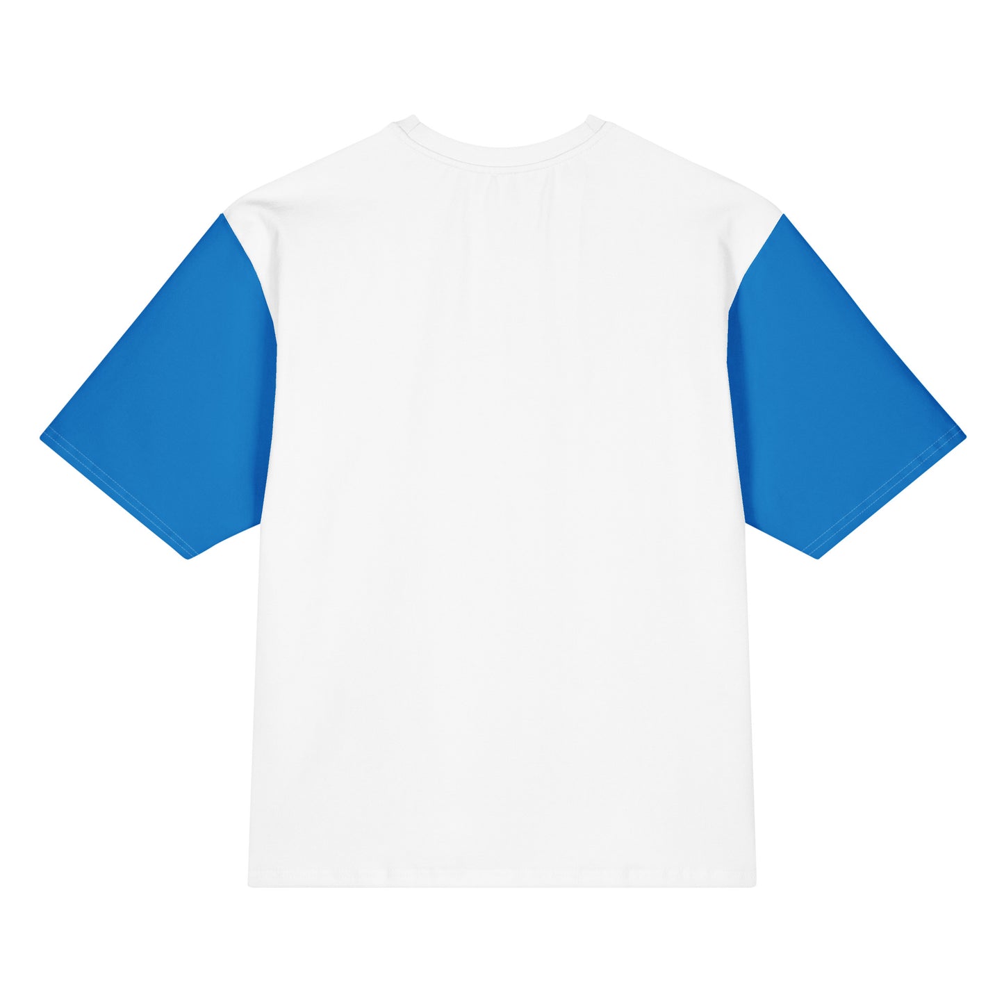 Oversized unisex cotton T-shirt with plain white body and blue sleeves