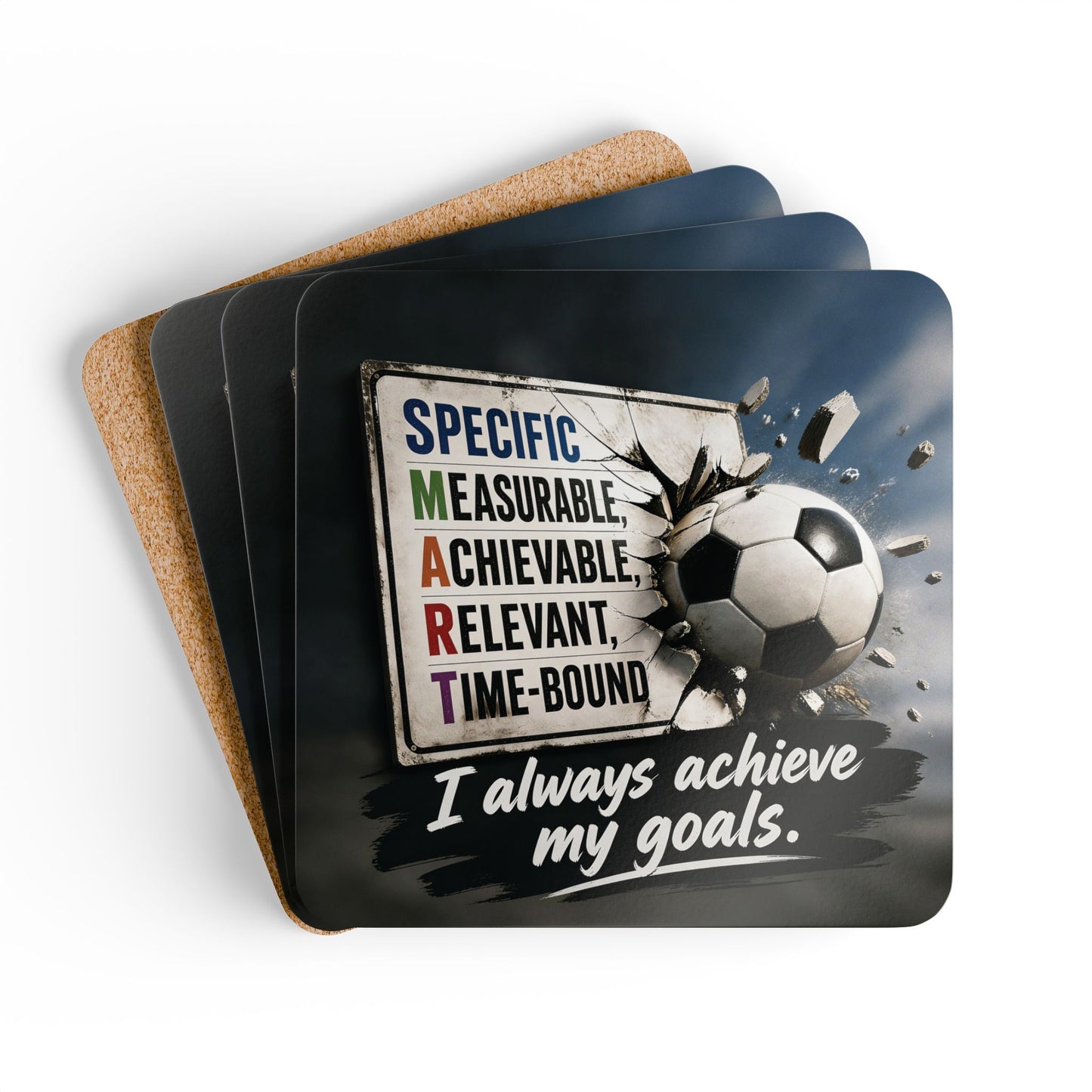 Approuvé par un Coach de Vie | Lot de Sous-verres en Liège SMART Goals pour Atteindre vos Objectifs — "J'atteins toujours mes objectifs"
