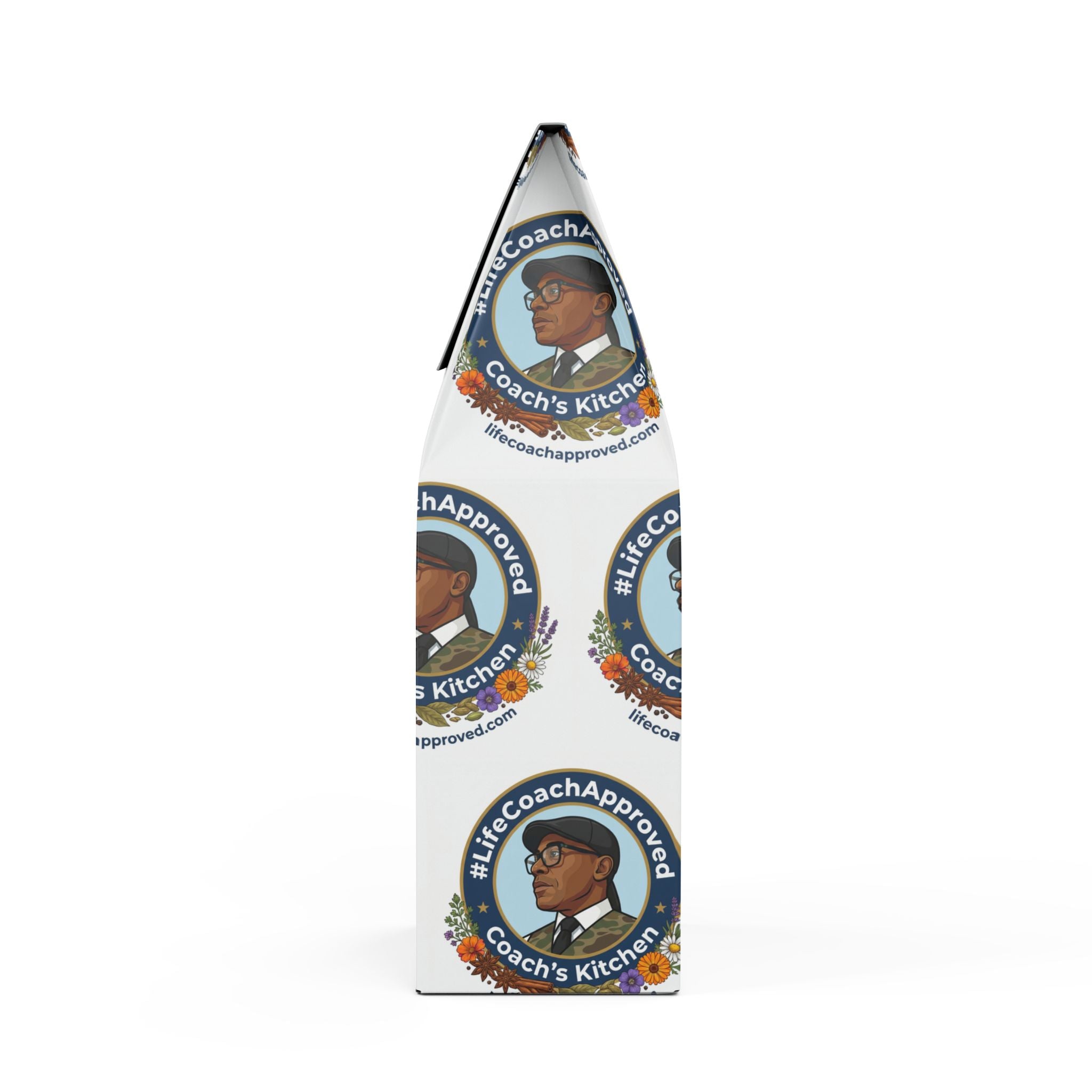 Decaf Coffee Blend bag angled view with branding and logo