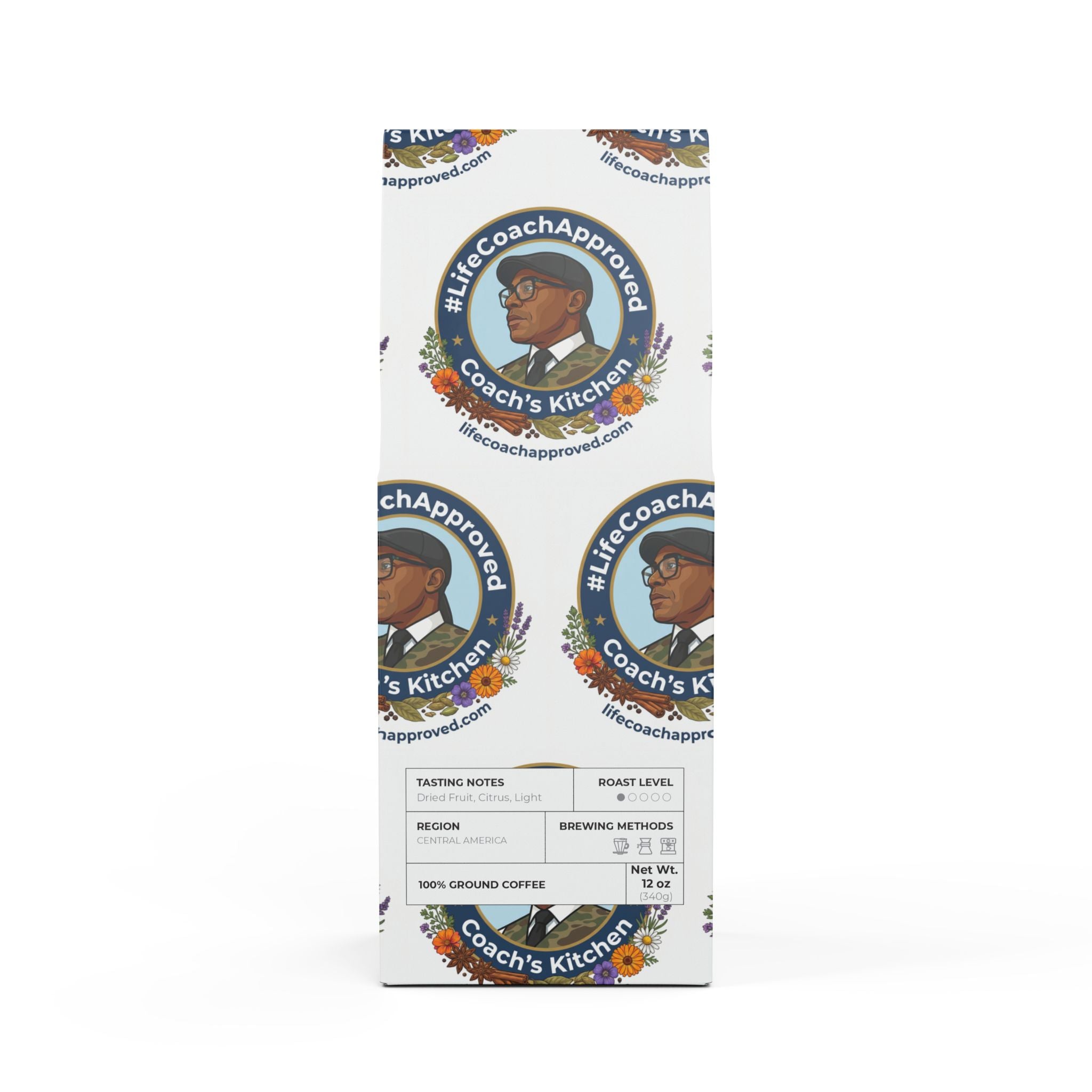 Light roast coffee blend, Ground, Coach's Kitchen pack front