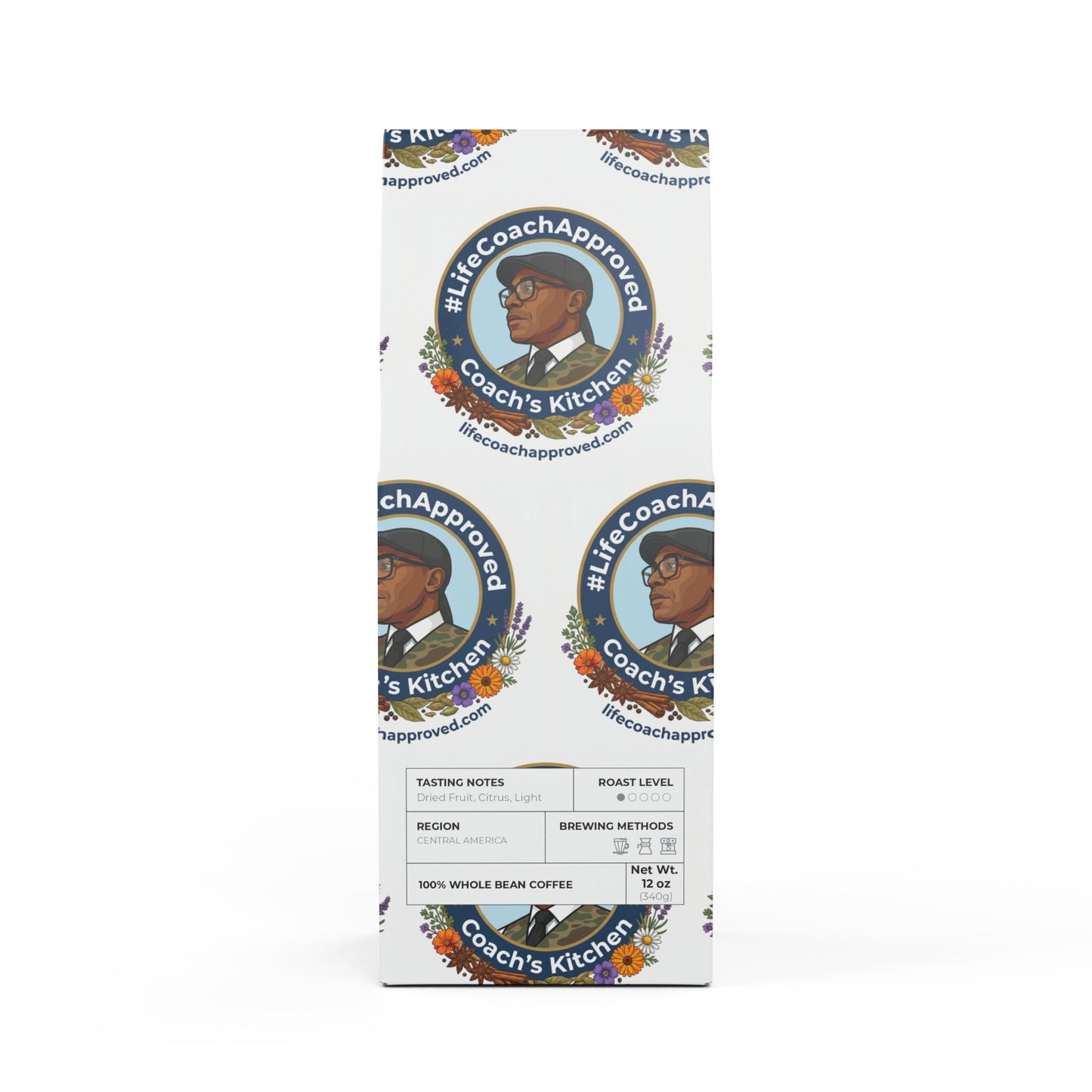 Light roast coffee blend, Whole bean, Coach's Kitchen pack front