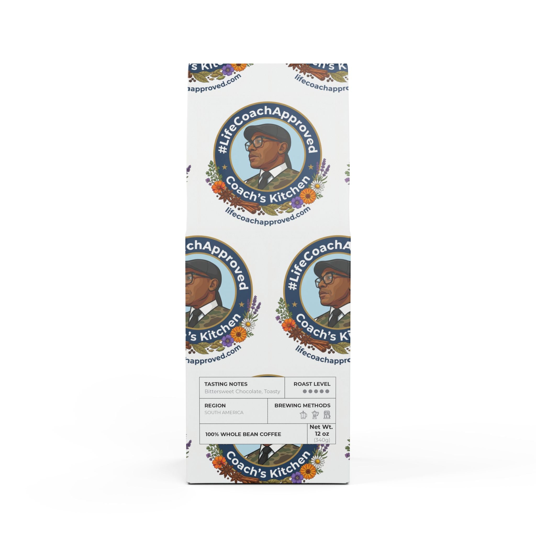 Dark French Roast coffee blend bag, Whole Bean (100% whole bean) label
