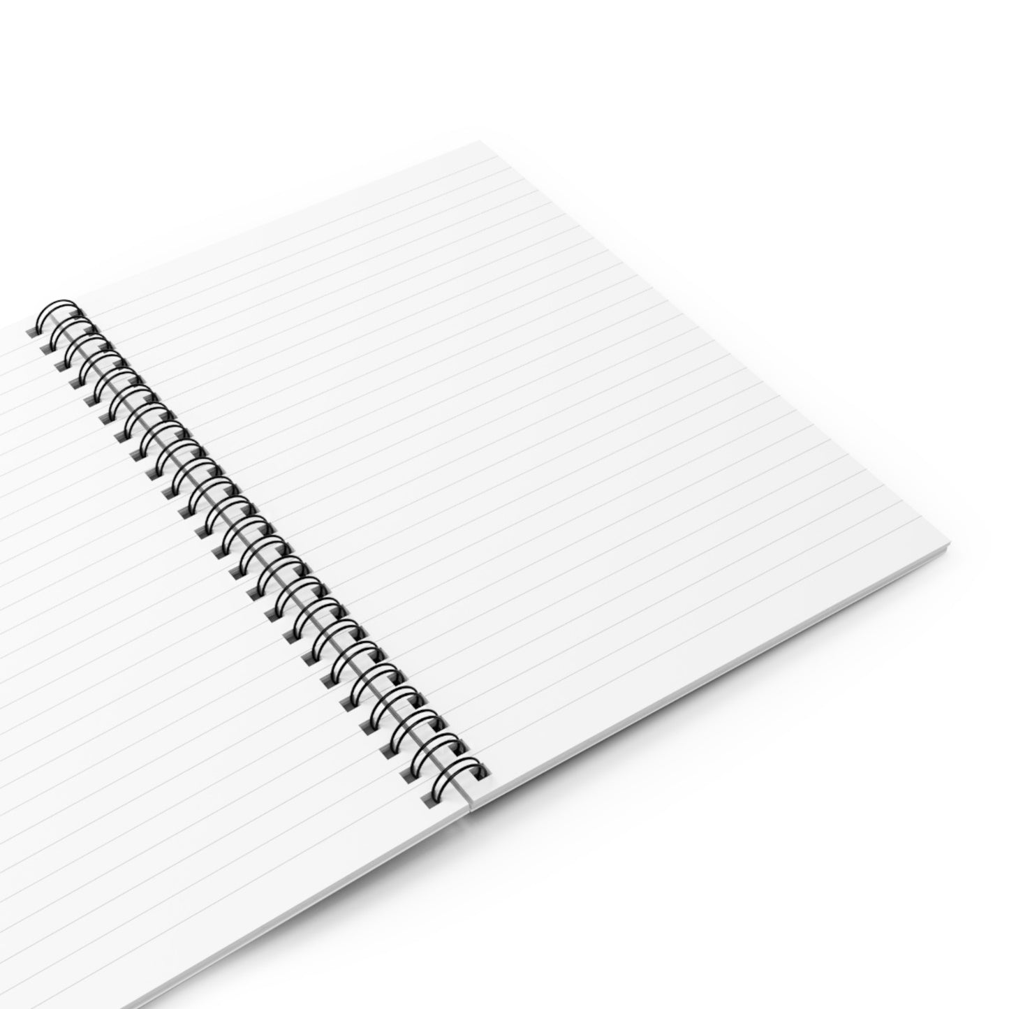 Ruled spiral notebook with white pages and black metal coil binding
