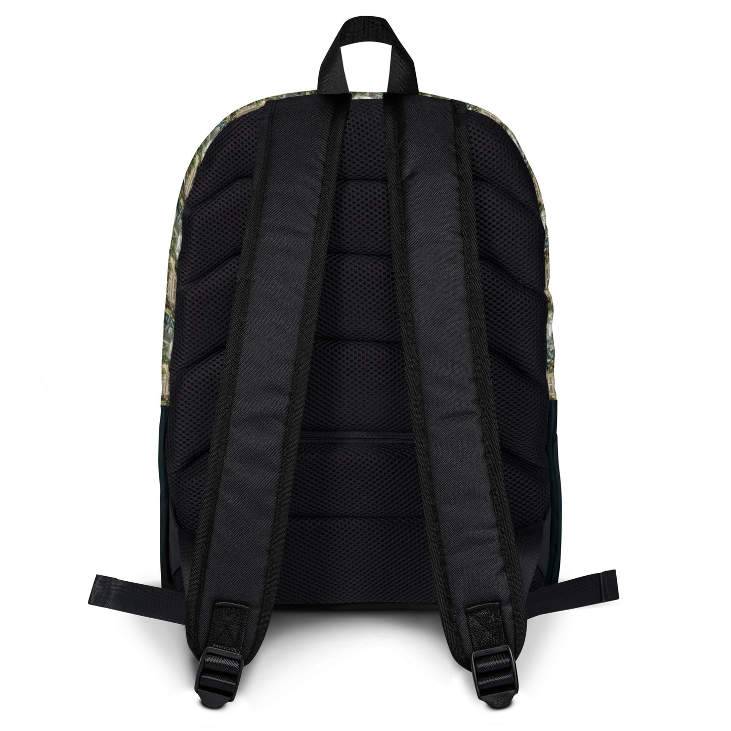 Self love backpack back view with black mesh panel and padded adjustable shoulder straps