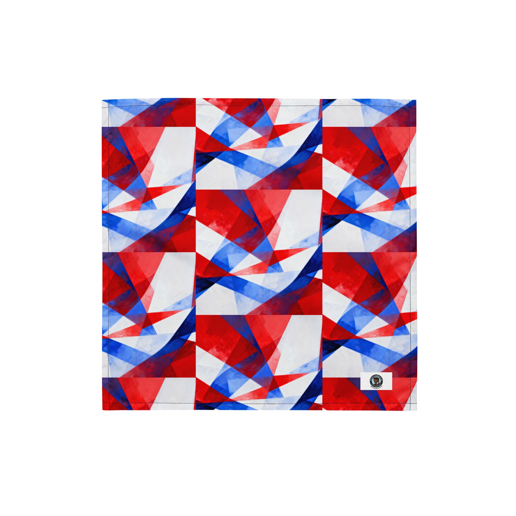 American flag-style bandana with red, white, and blue geometric pattern