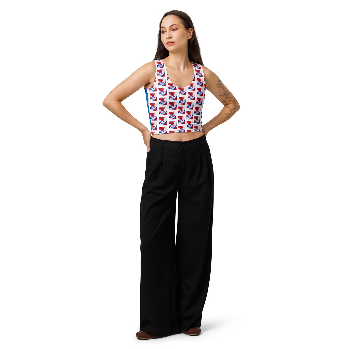 Cotton crop top with Union Jack flag print and round neckline