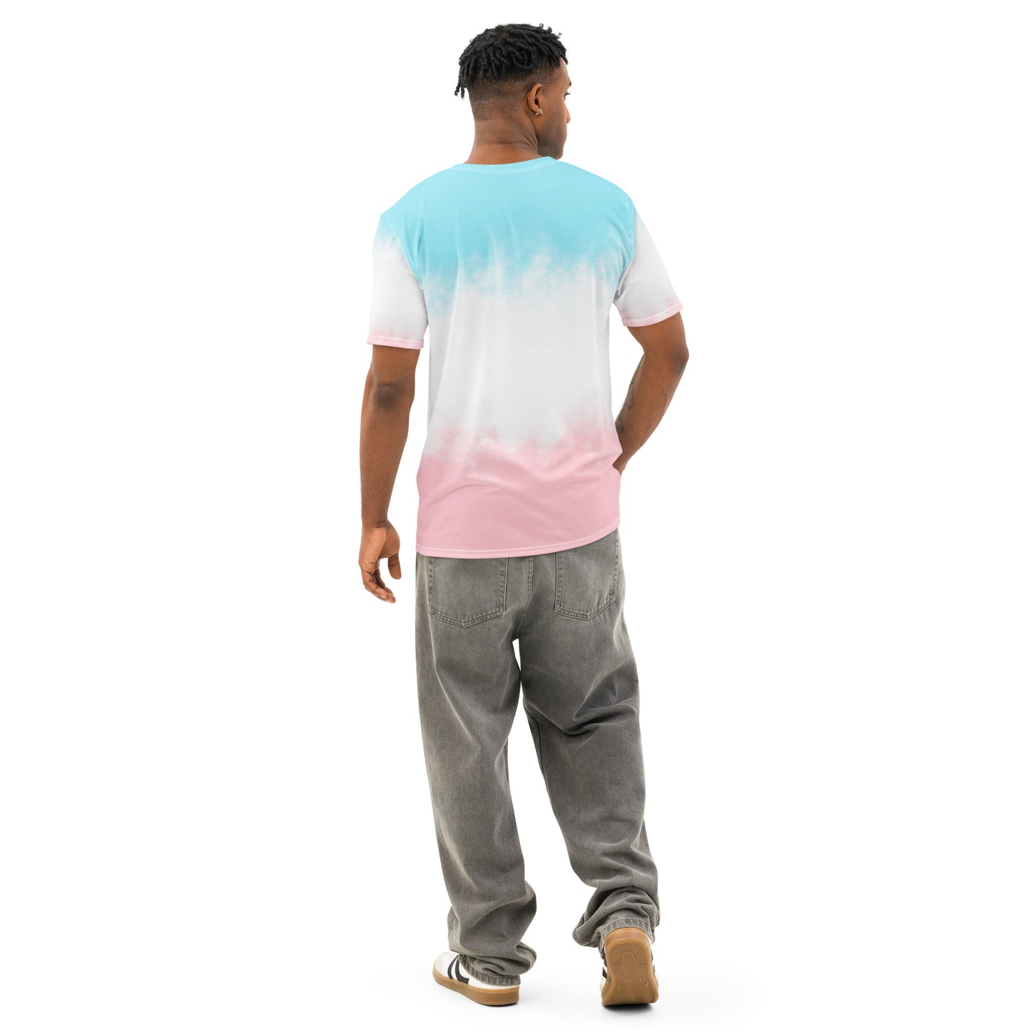 Men's tie-dye t-shirt back view with sky-blue to pink gradient