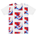 Men's white cotton crew-neck T-shirt with red and blue geometric flag panel print