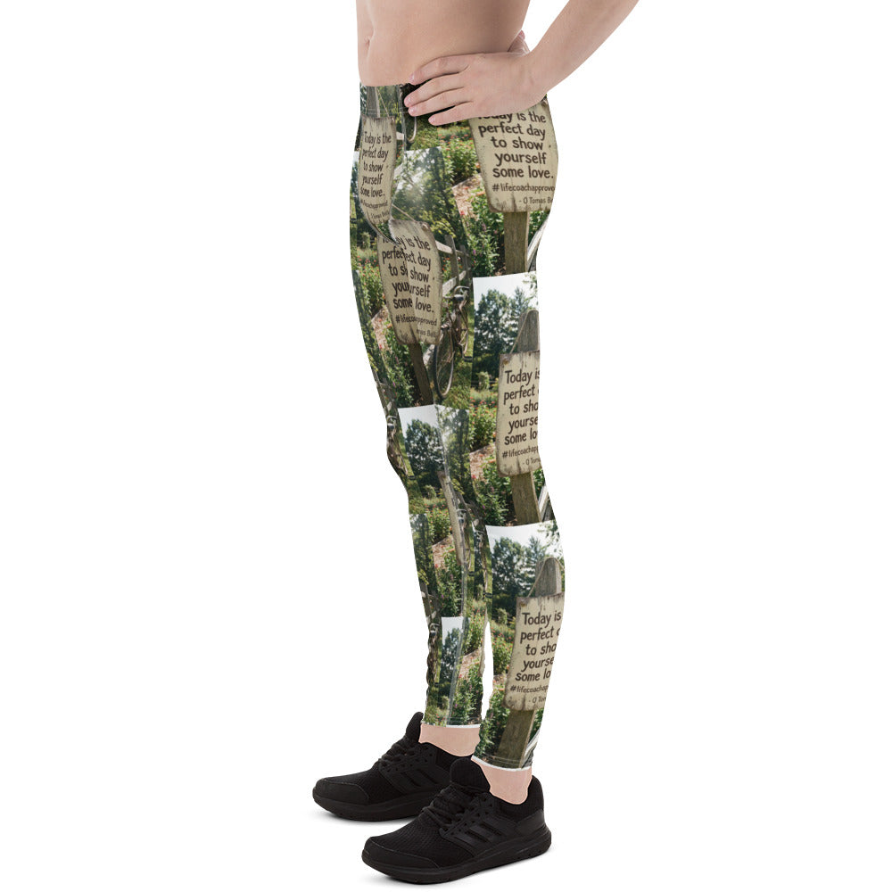 Men's leggings with continuous all-over nature sign and quote text print