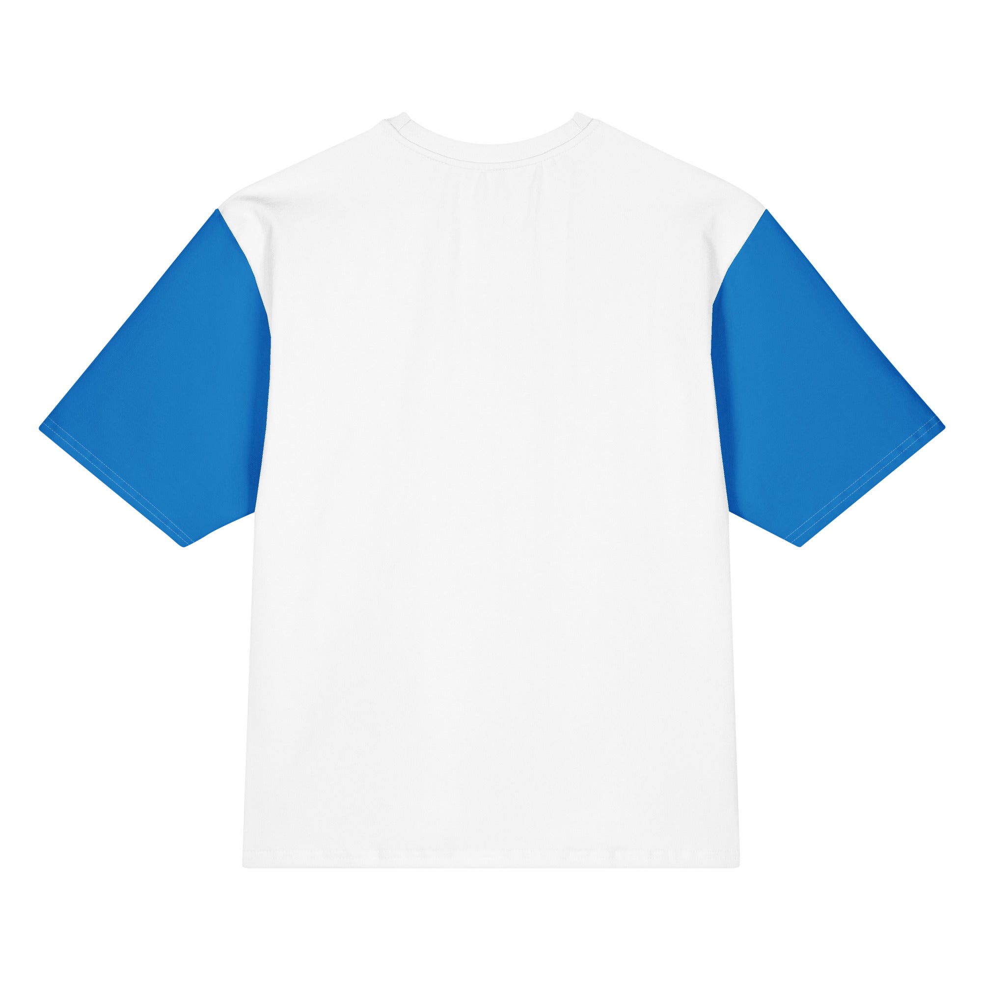 White oversized unisex cotton T-shirt back with plain body and blue sleeves