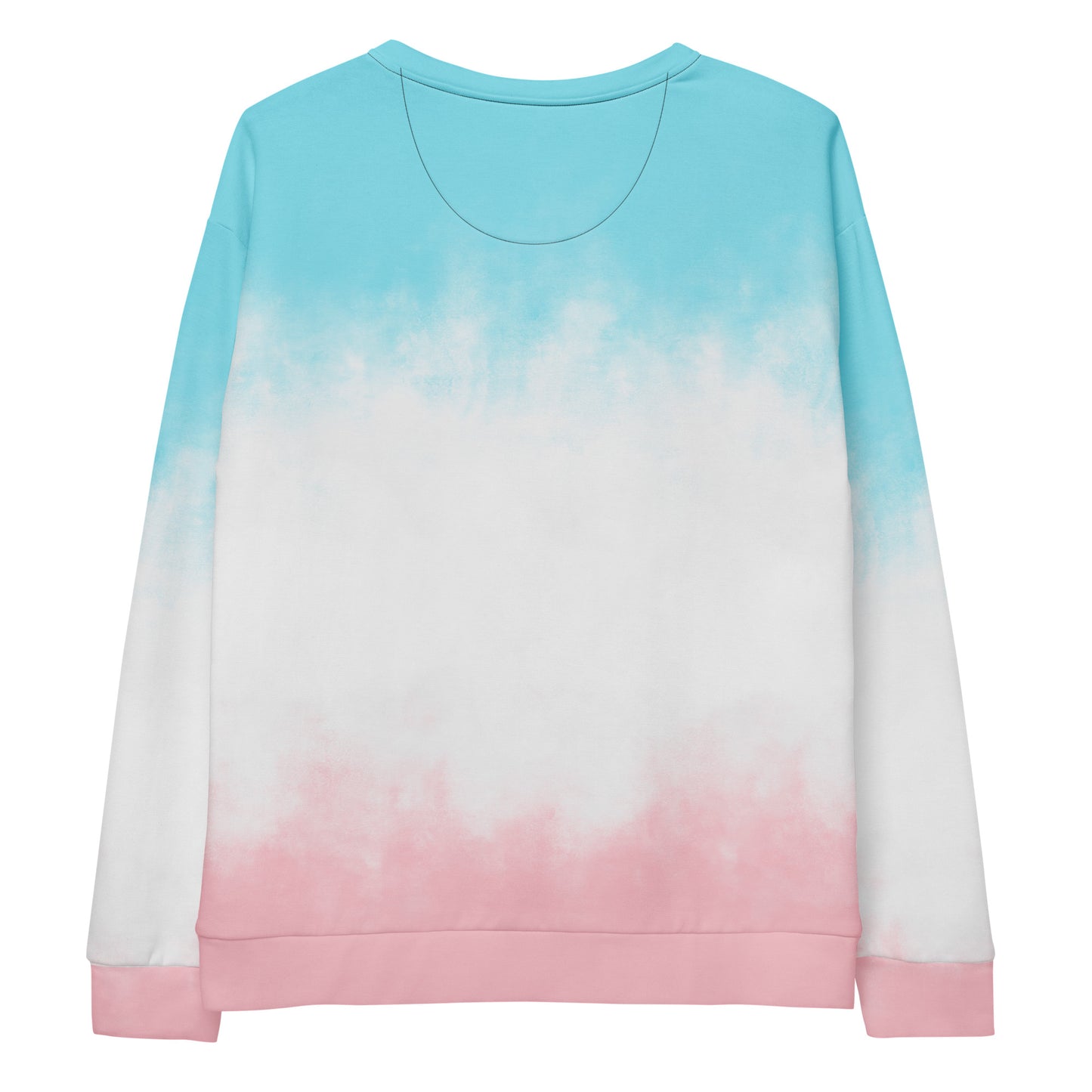 Unisex sweatshirt back in light blue and white gradient with pink hem