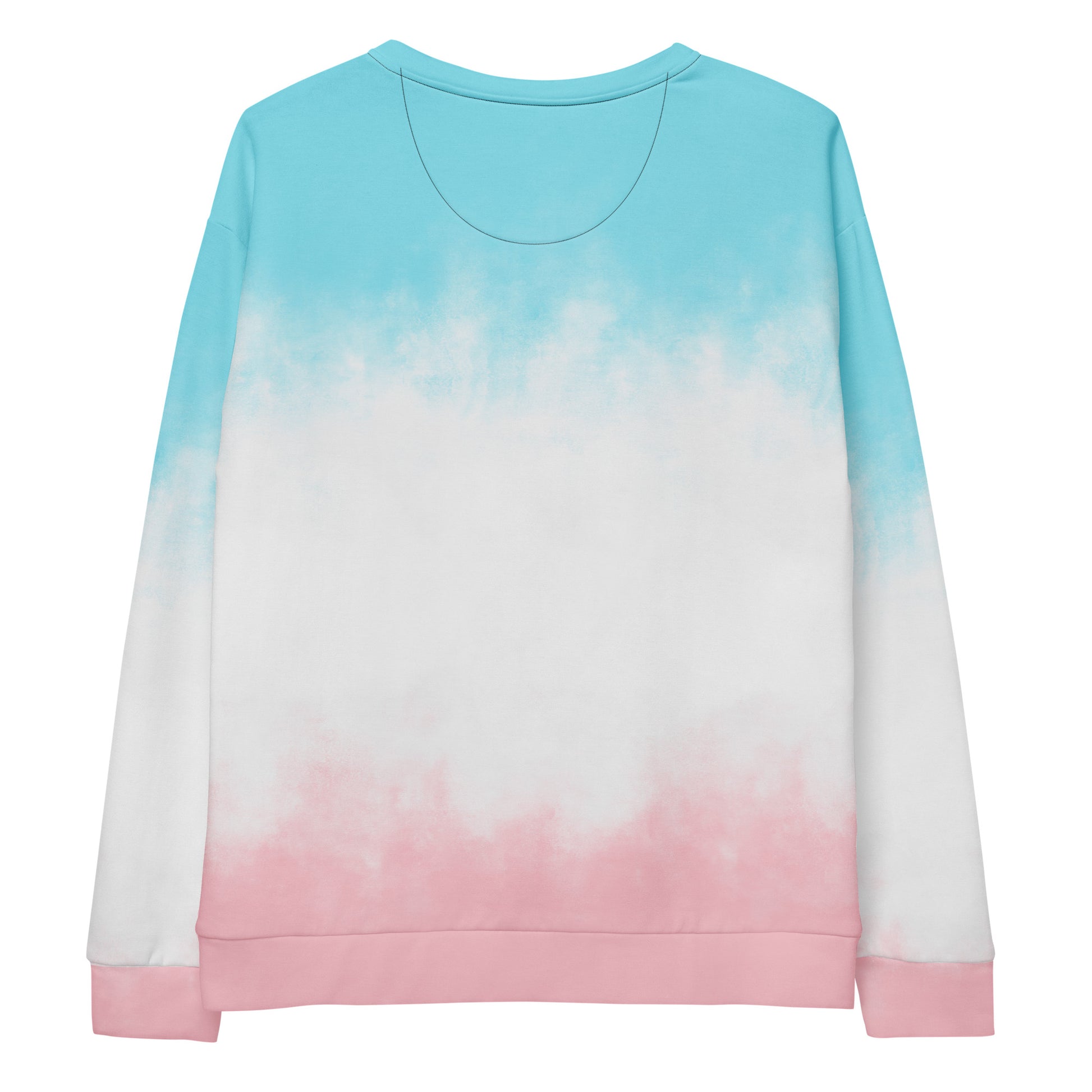 Unisex sweatshirt back in light blue and white gradient with pink hem