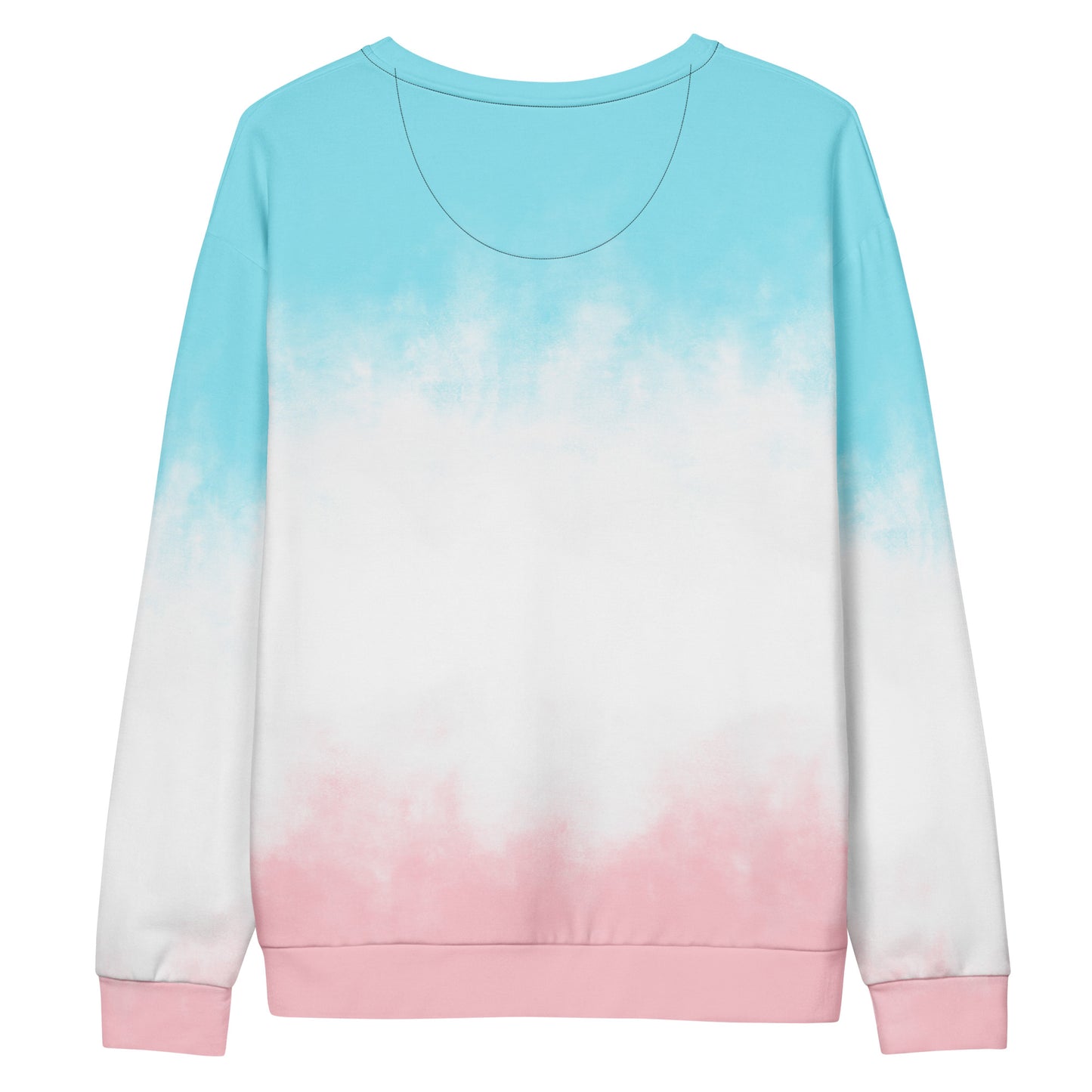 Unisex crewneck sweatshirt in blue, white, and pink tie-dye with ribbed cuffs