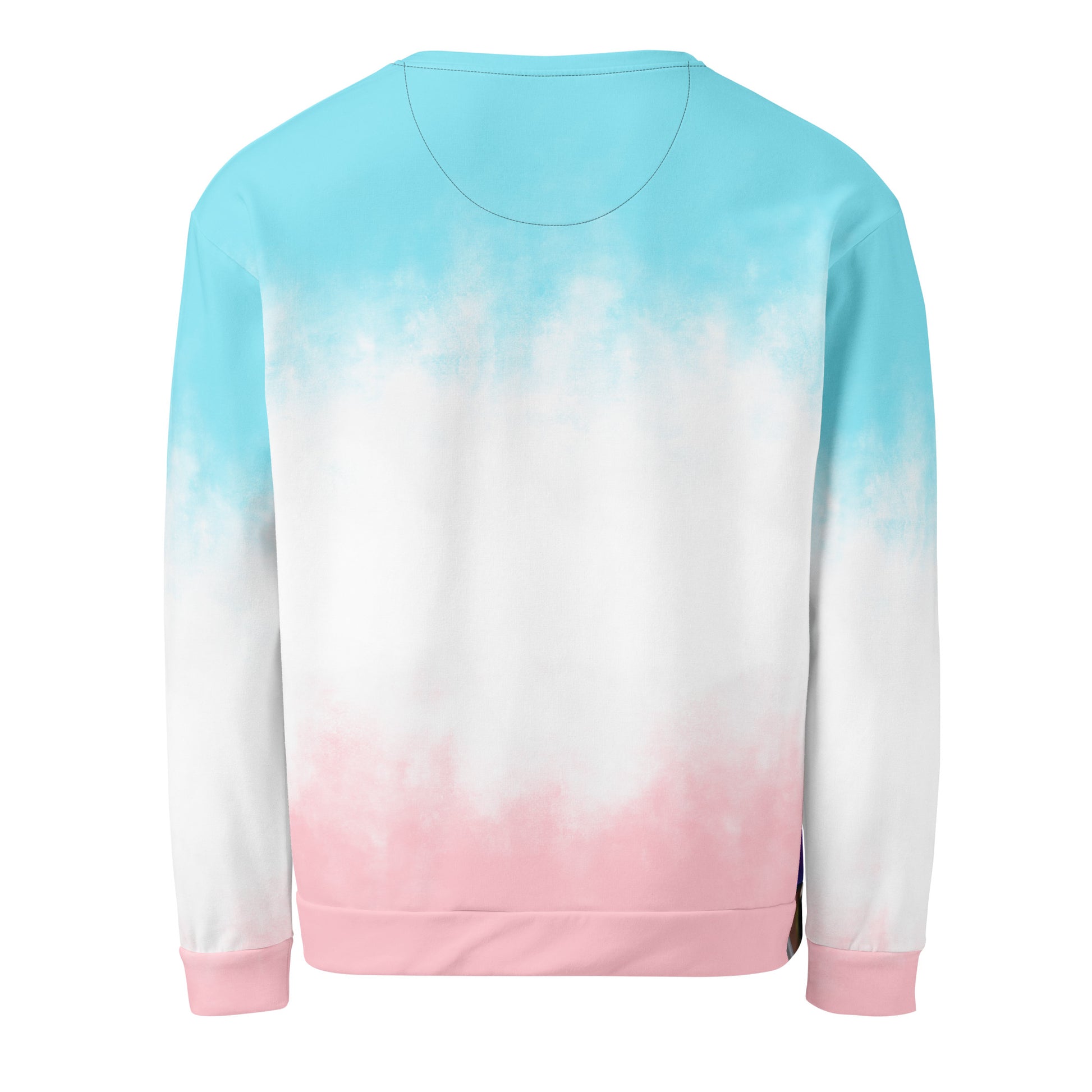 Unisex sweatshirt back in light blue tie-dye with pink hem and cuffs
