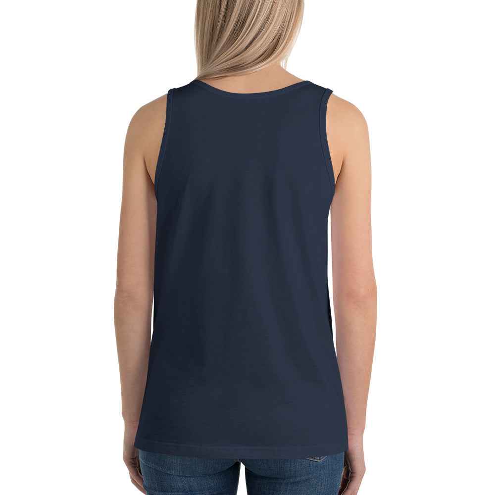 Unisex tank top, sleeveless navy back view