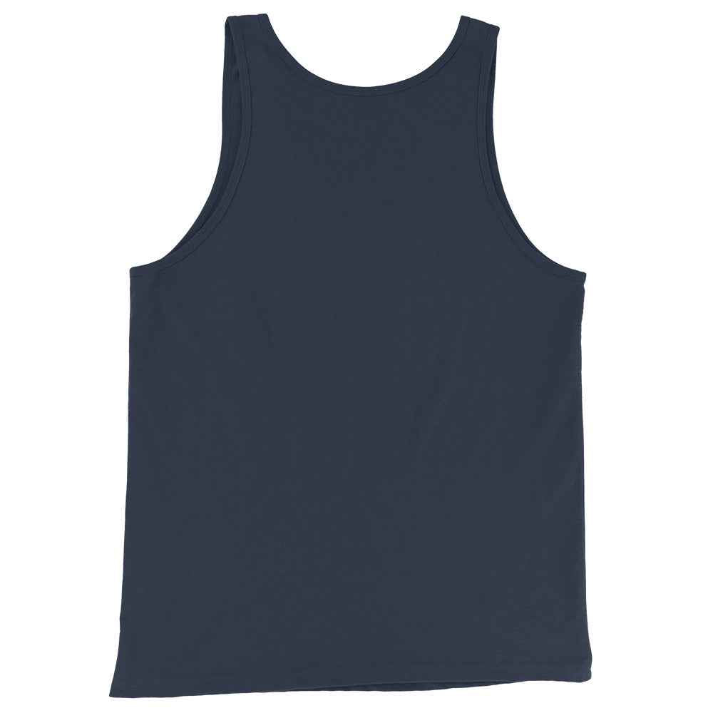 Navy unisex tank top, plain front with scoop neckline
