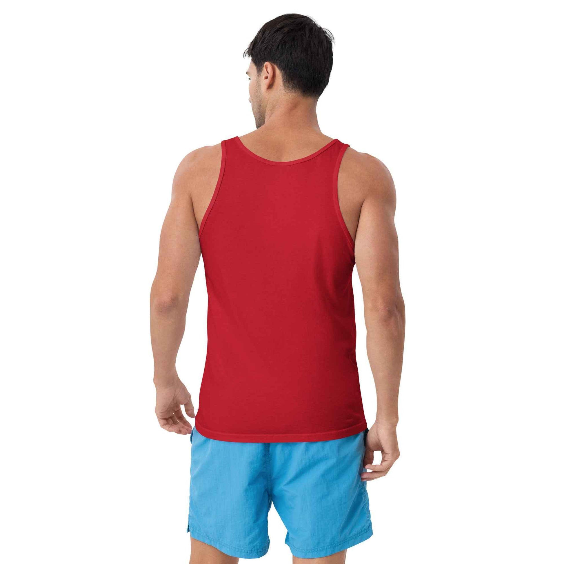 Unisex tank top, red sleeveless with rounded neck