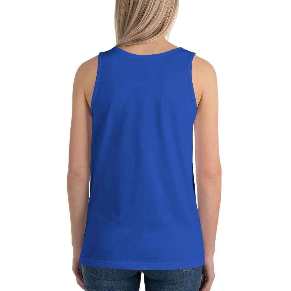 Unisex tank top, sleeveless true royal blue back view
