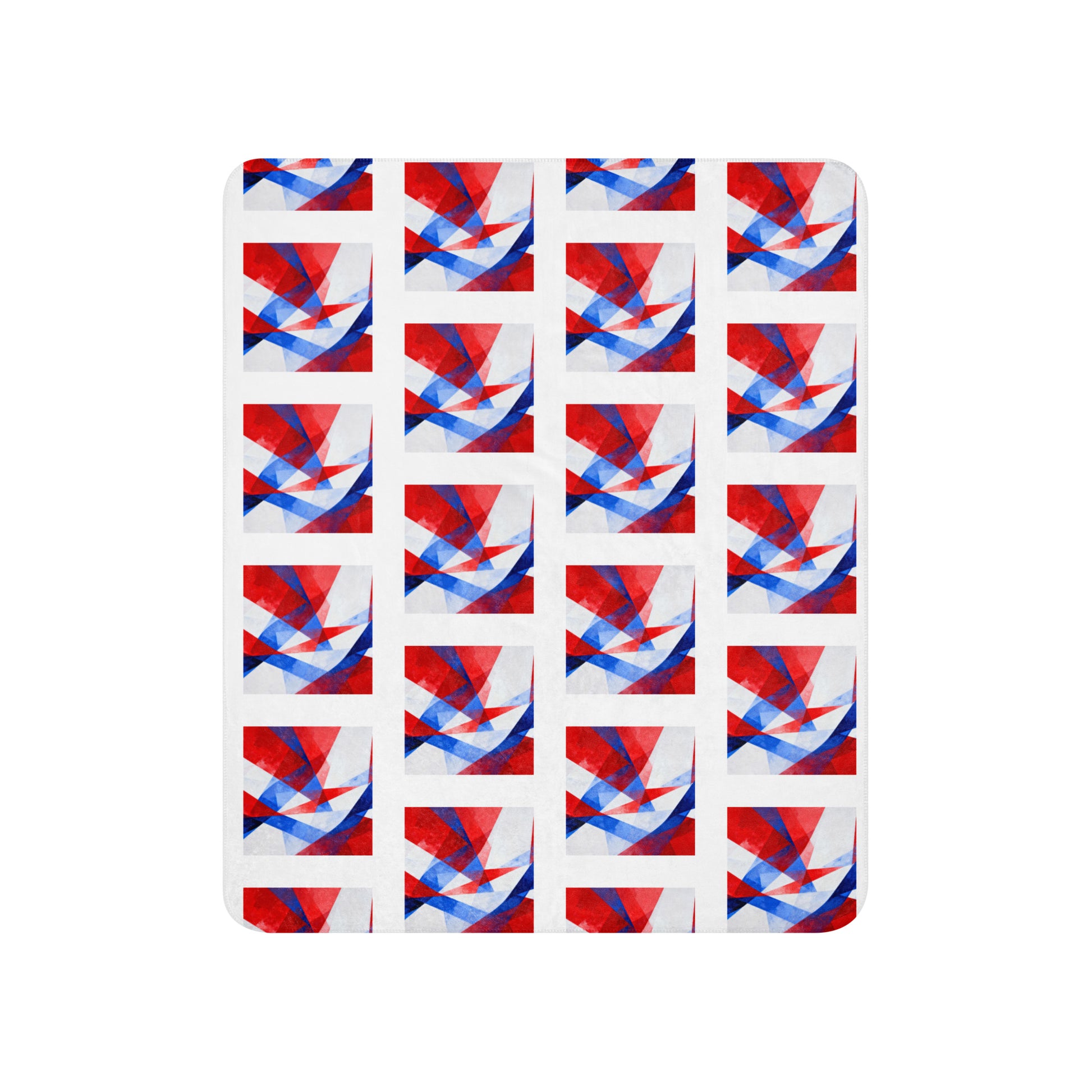Sherpa blanket with repeating Union Jack flag squares, full flat view
