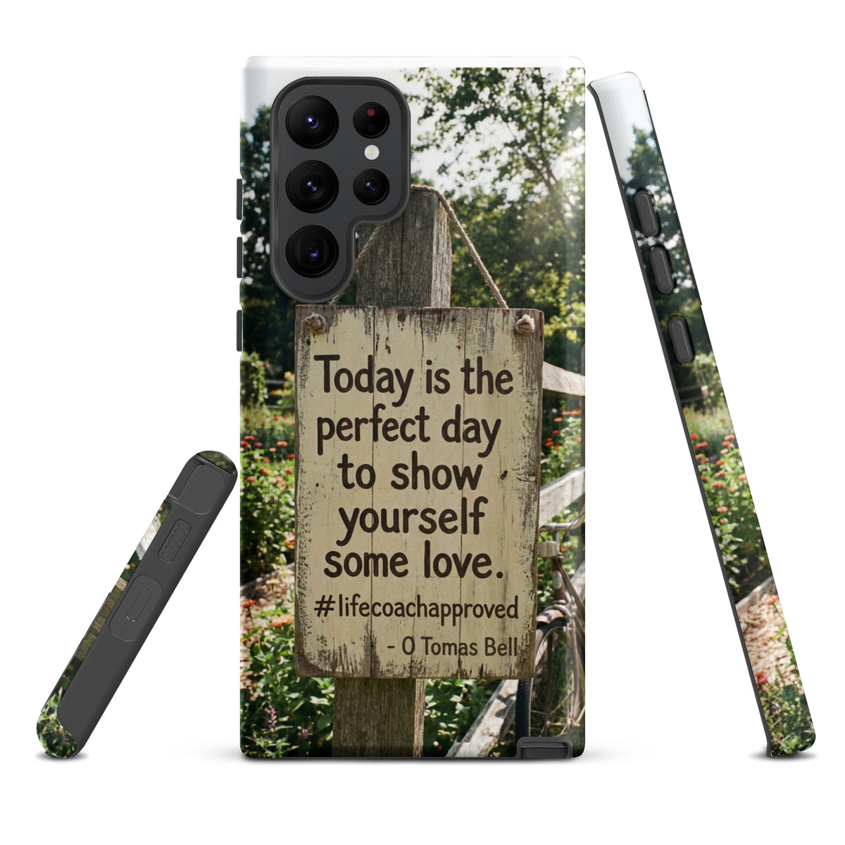 Tough Samsung® phone case with multi-lens camera and “Today is the perfect day” text