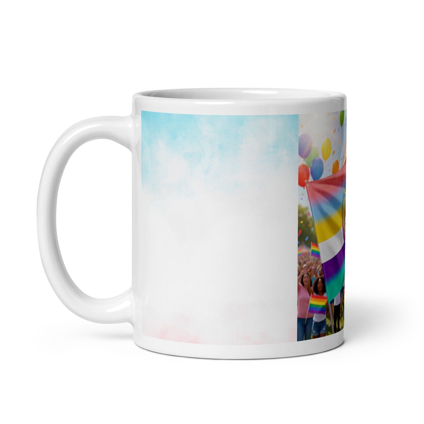 #LifeCoachApproved Unity Diversity Love glossy mug with side print and rainbow flag graphic