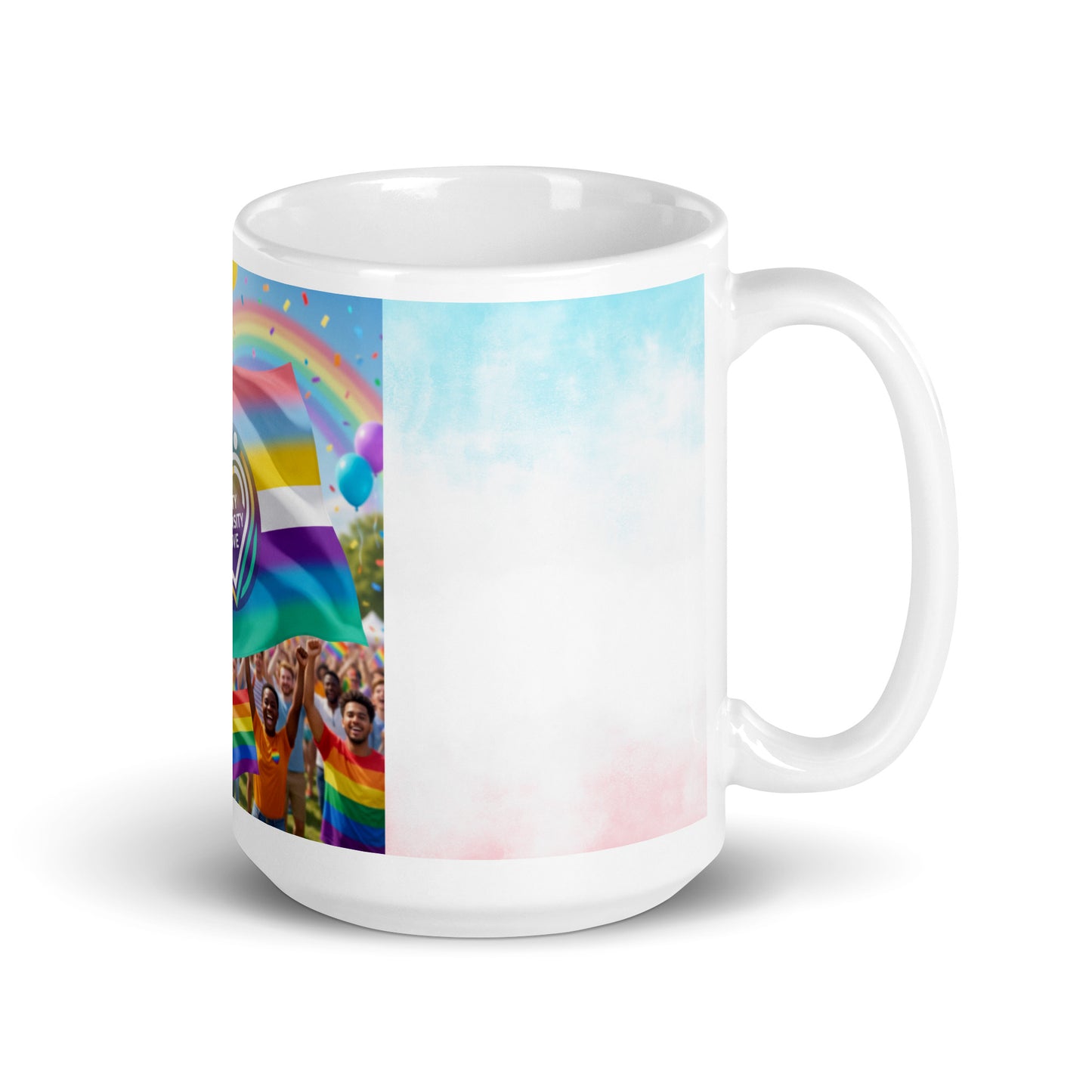 #LifeCoachApproved Unity Diversity Love glossy mug with side print and colorful balloon detail