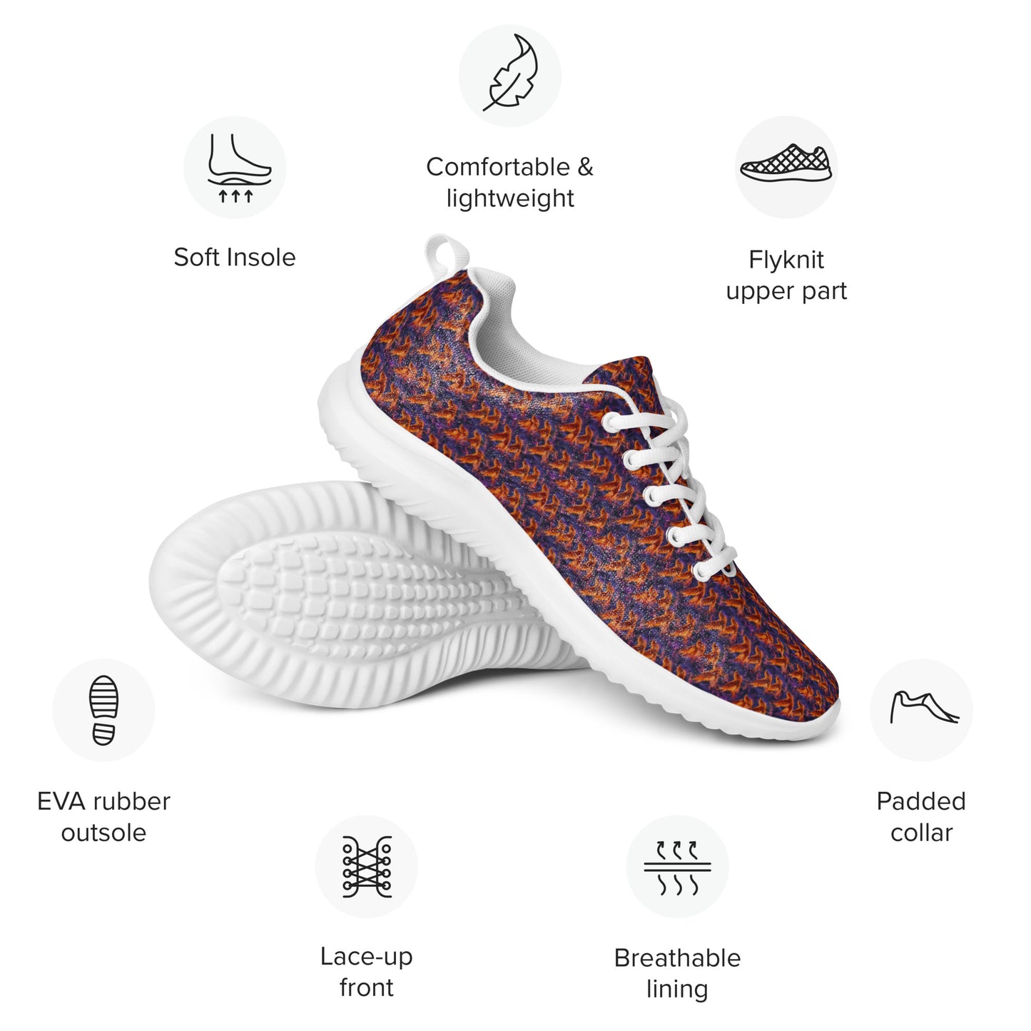 Women’s athletic shoes side view with multicolor speckled knit and thick white outsole