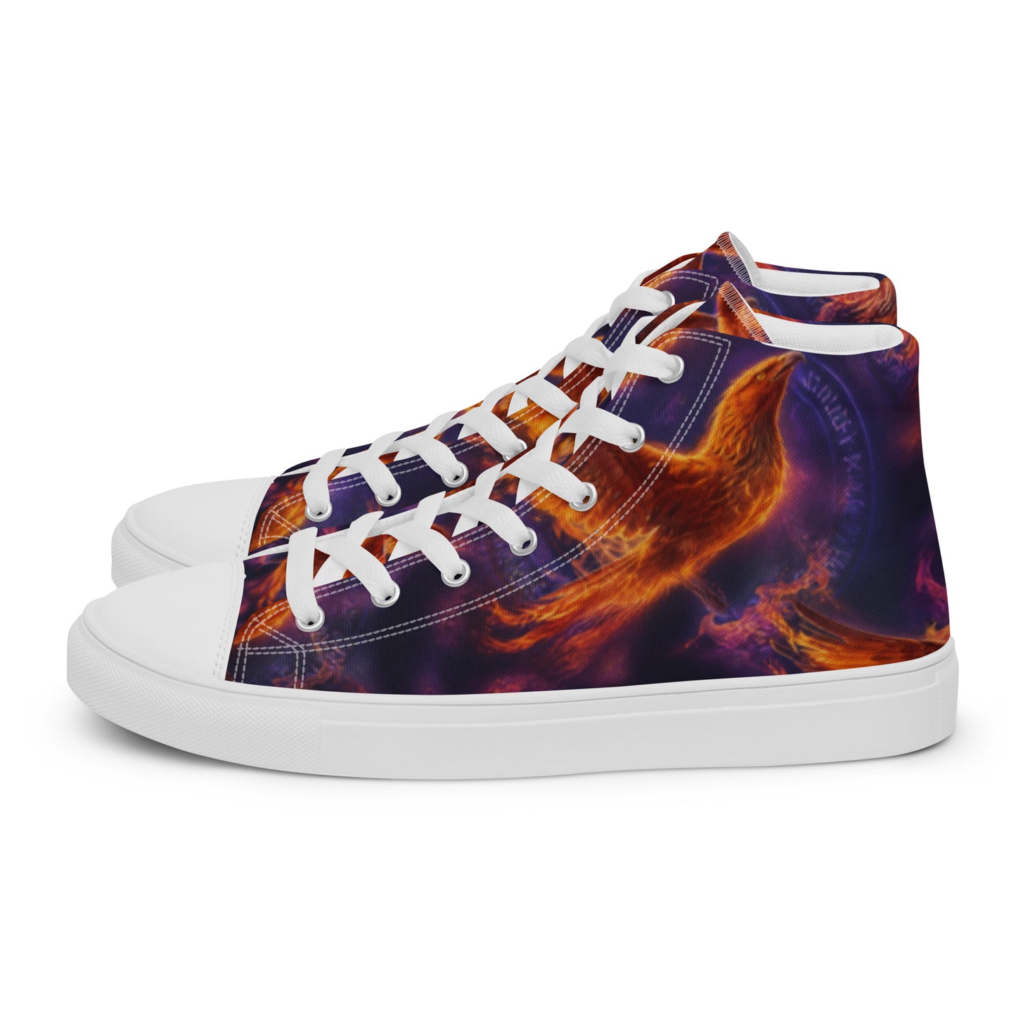 High top canvas sneakers with flame graphic, white laces and white rubber platform sole
